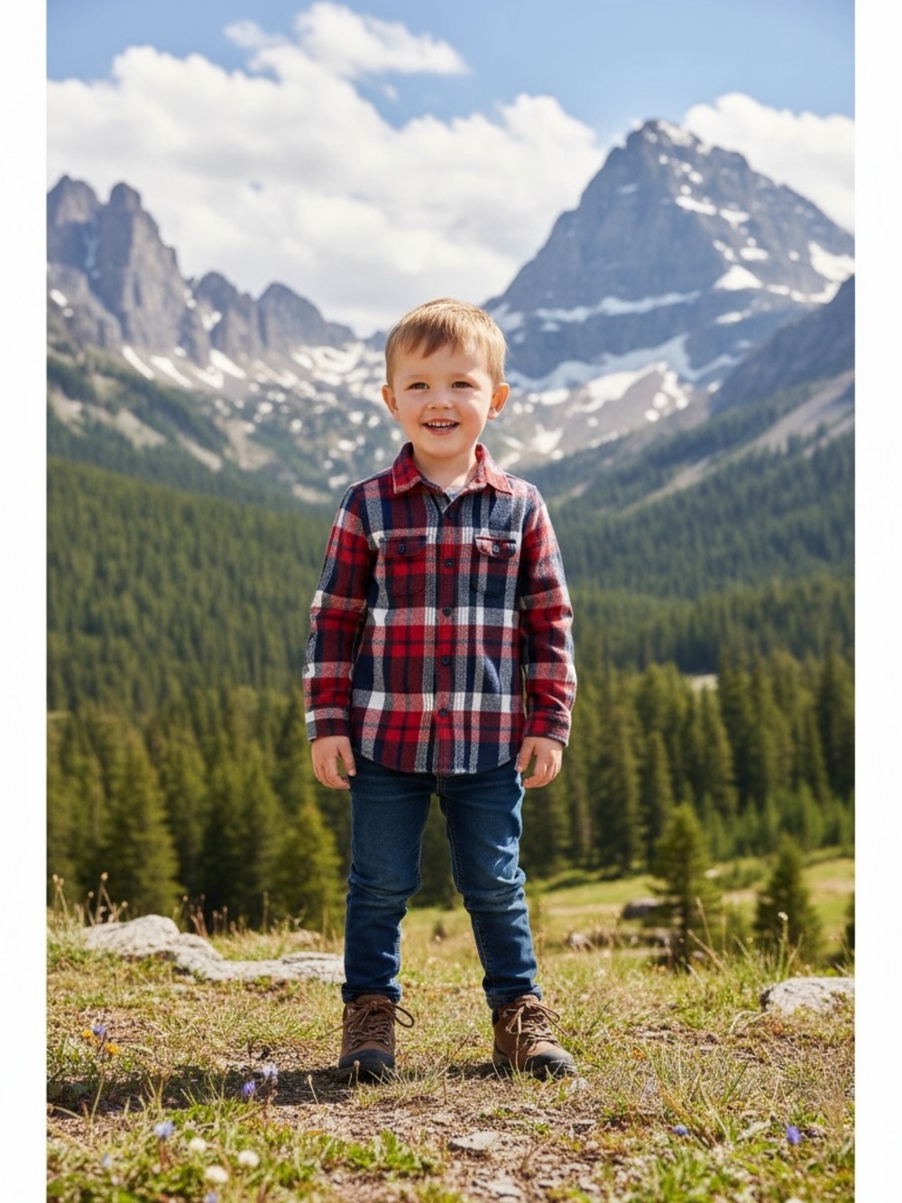 FWRD Kids Size 4 Red Navy Plaid Cotton Flannel Shirt